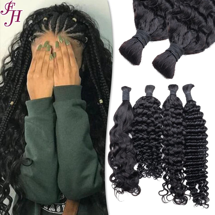 FH Wholesale Human Hair Vendor Natural Black Curly Human Hair Bulk No Weft Braiding Human Hair Bulk