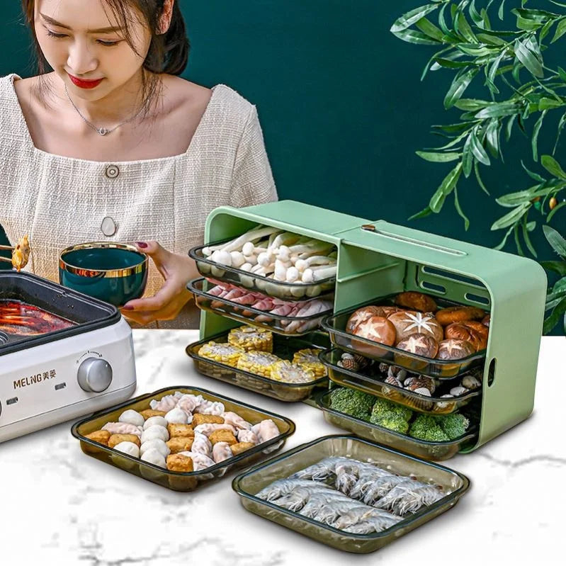 2026 New Kitchen Retractable Preparation Tray Stacking Storage Household Hot Pot Side Dish Multi-layer Preparation Tray Rack