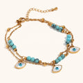 Dingran Fashion Double Layer Turquoise Evil Eye Anklet Gold Plated Stainless Steel Women Anklets