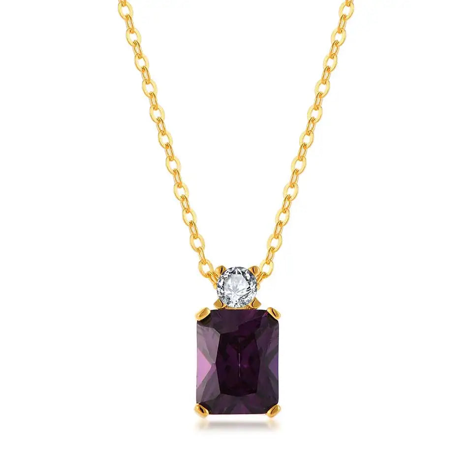 QX Manufacturer Custom OEM Fine Jewelry 18K Gold Plated 925 Sterling Silver Oblong Angle Purple Zircon Women Necklaces