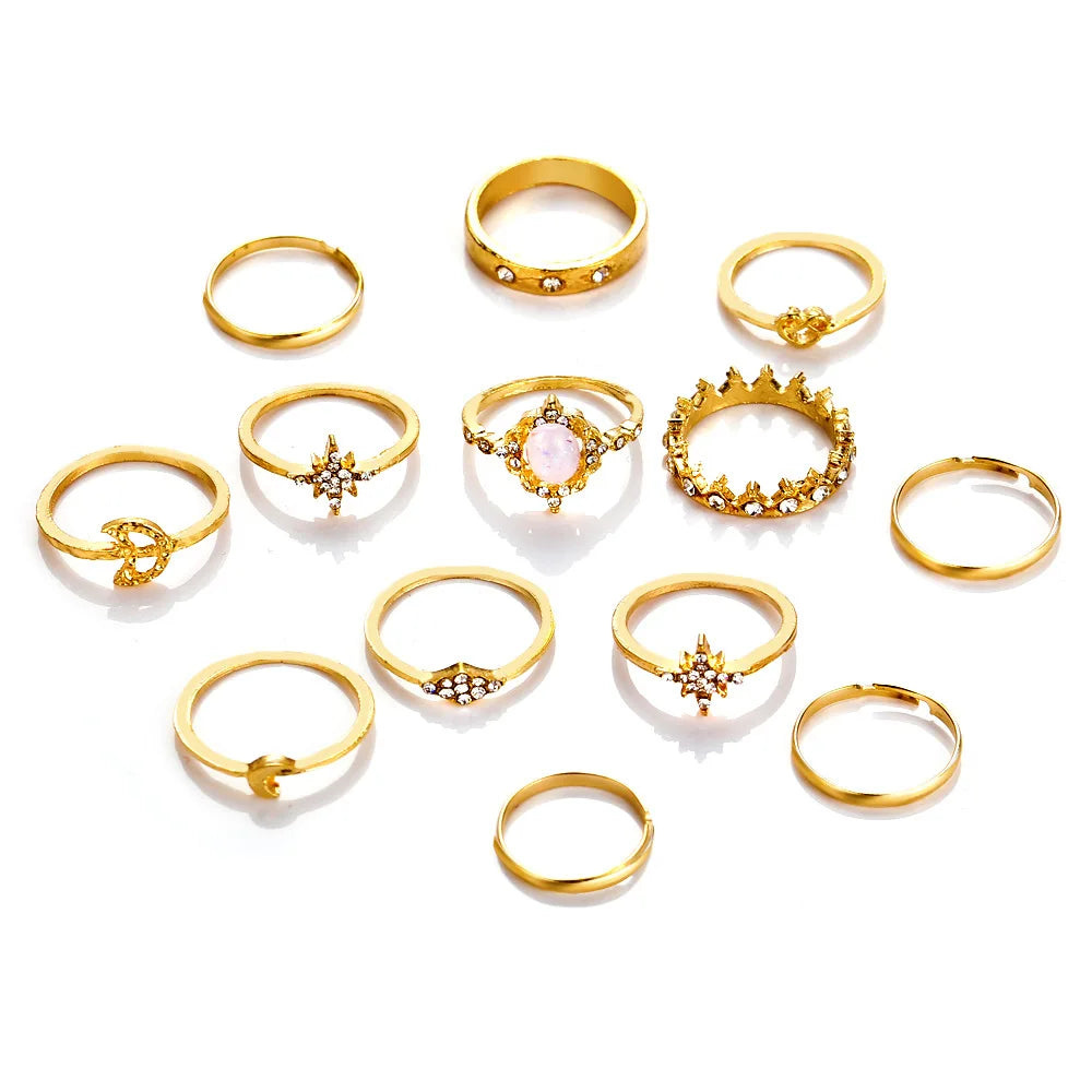Solid Gold Rings Set for Women Adjustable Rings Gold Plated Statement Stackable Rings Pack