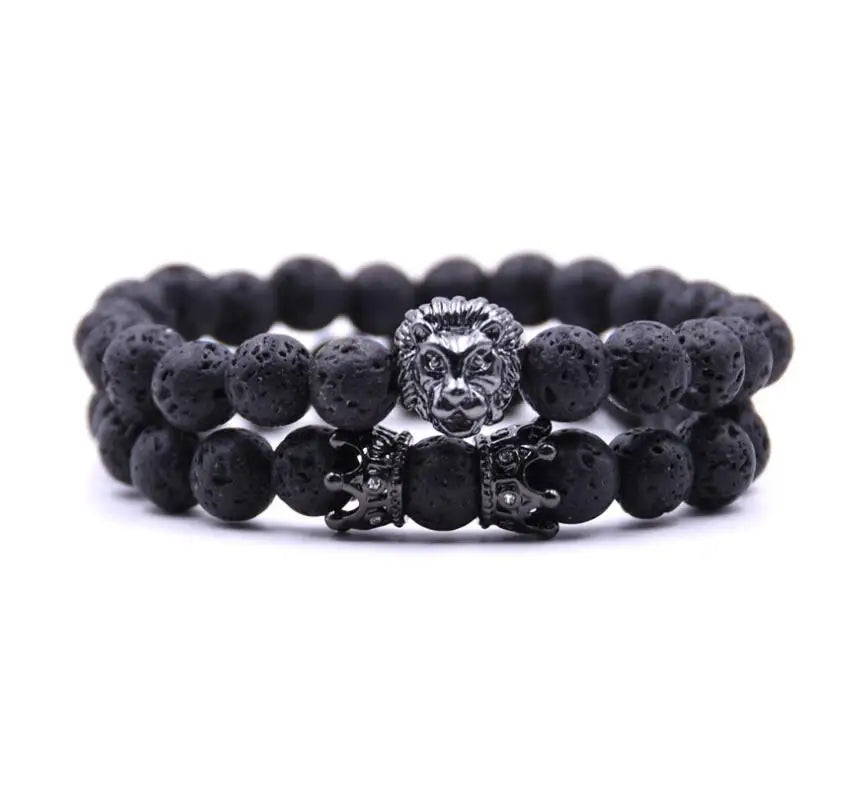 8mm Crown King Charm Bracelet for Men Women Mama Rosary Eye Stone Handmade Gemstone Beads Chakra Healing Jewelry