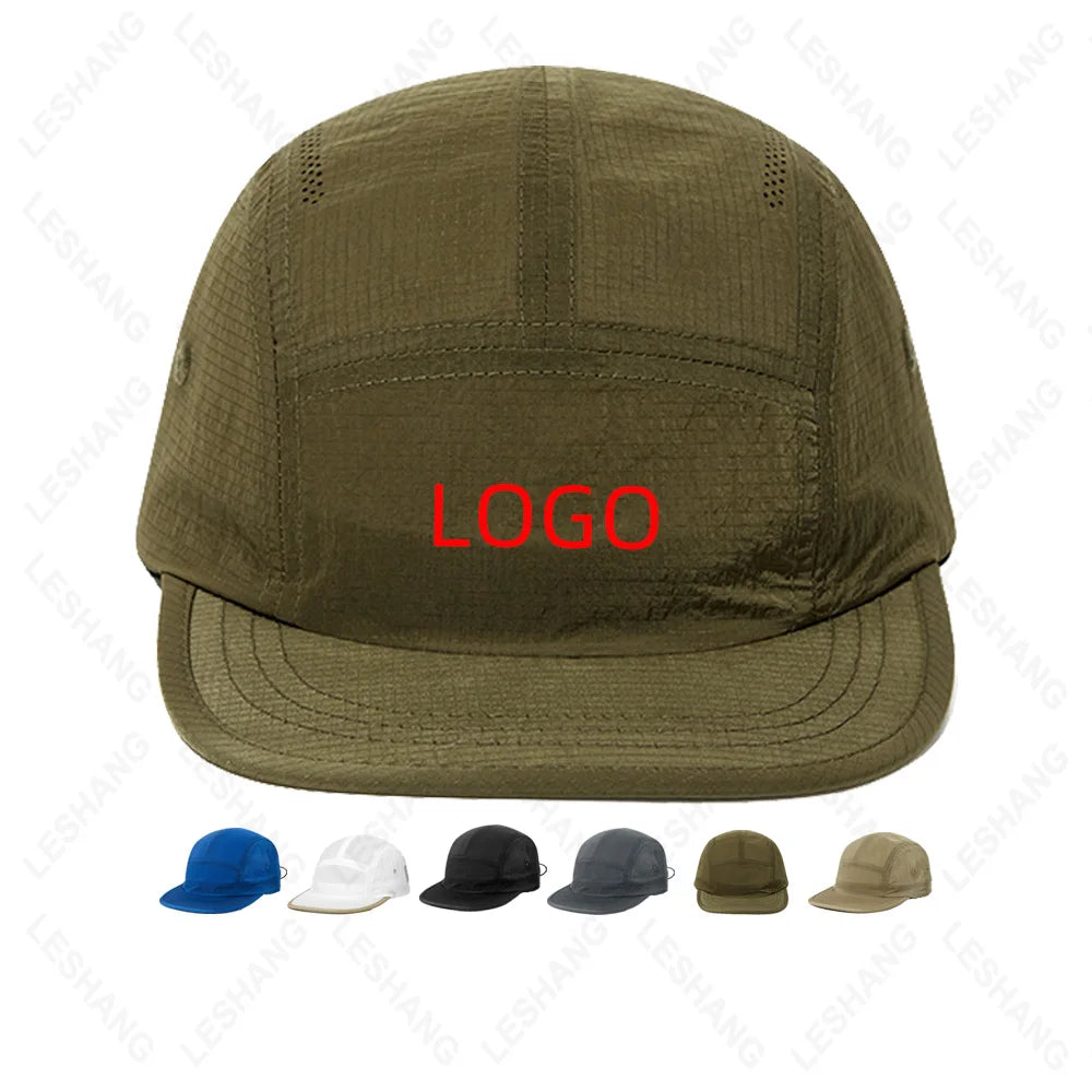 Wholesale Customizable Lightweight 5-Panel Nylon Sports Running Cap Custom Logo Waterproof Quick Dry Blank Dad Hats