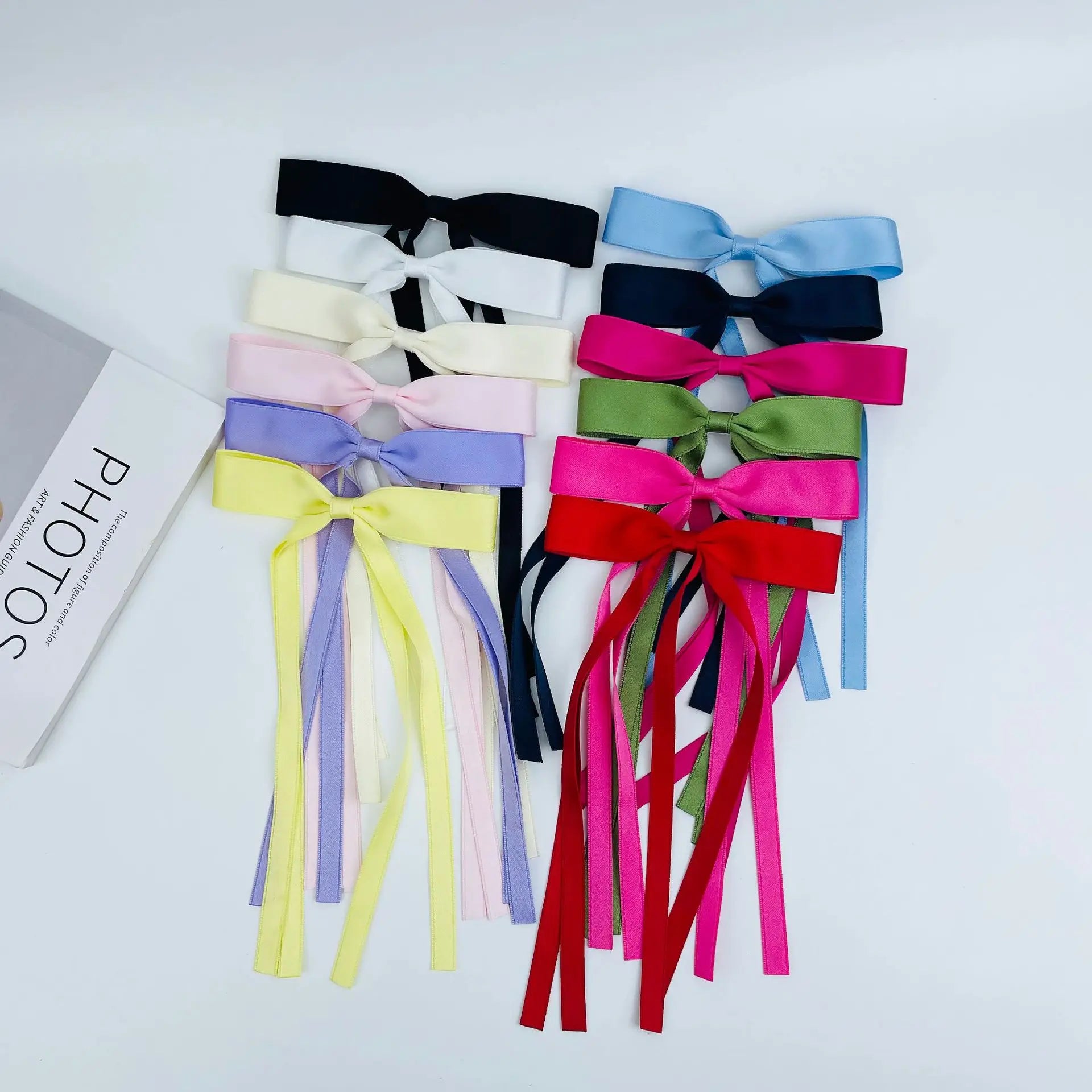 Hair Barrettes for Little Girls Sweet Party Floral Long Tail Bowknot Solid Color Duckbill Hairpin Polyester 15cm