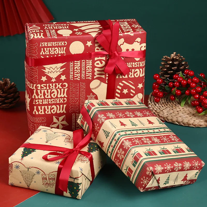 Wholesale Packaging Paper Thickened Kraft Paper Elk Christmas Gift Wrapping Paper for Supermarket