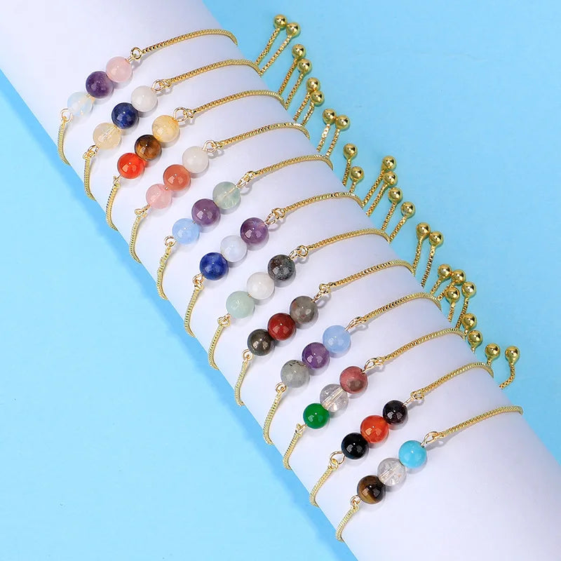 Minimalist Natural Stone Bracelet Gemstone Tiger Eye Amethyst Bracelet Adjustable 12 Star Sign Bracelet