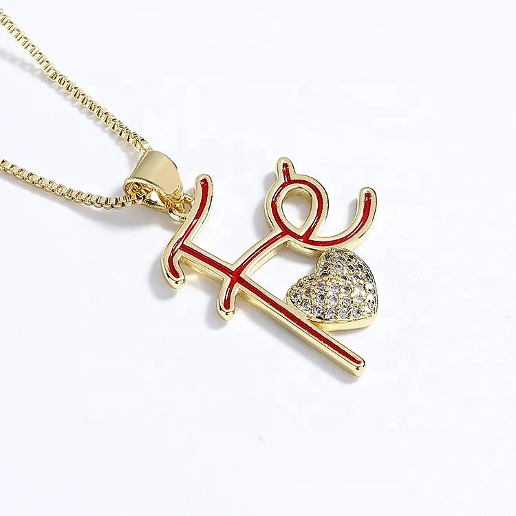 Wine Red Pendant Custom Letter Moissanite Heart Shape Pendant Necklace for Women With Zircon Pendant