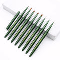 Yalixin Luxury Green Metal Handle Nail Brush Set 3D Acrylic Nail Brush Nylon Hair UV Gel Liner Crimped Type for Manicure Art
