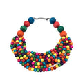 Hip Hop Jewelry Round Chunky Necklace Ethnic Colorful Bead Layered Bib Collar Necklace Statement Choker Necklace for Women