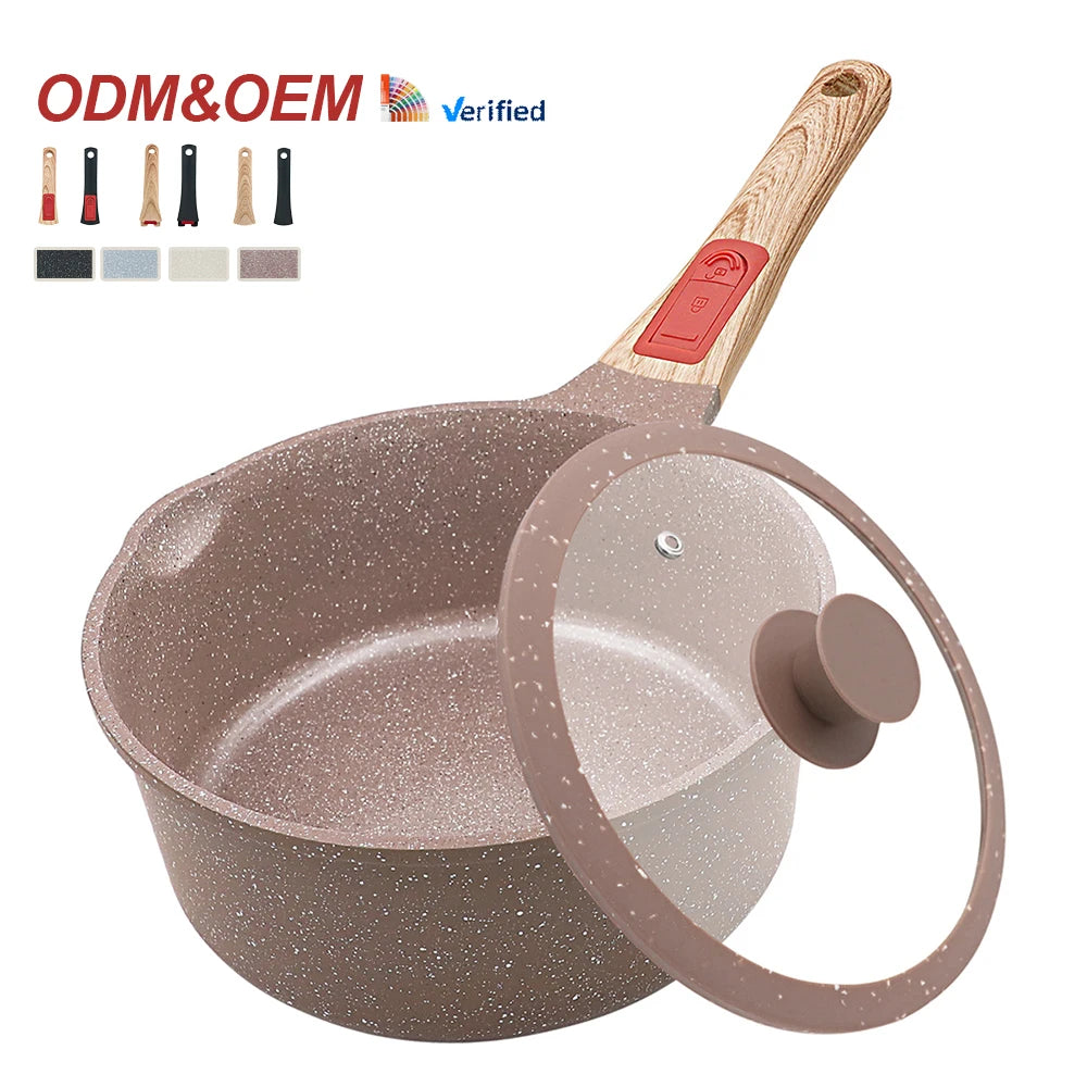 SANLANG Children Safe Cast Aluminum NonStick Milk Pot Ceramic Sauce Pan with Removable Handle and Lid