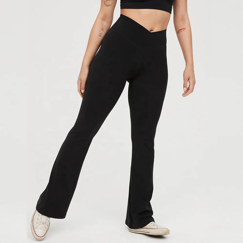 Custom Seamless Nylon Spandex High Waist Squat Proof Wide Leg Yoga Leggings for Women