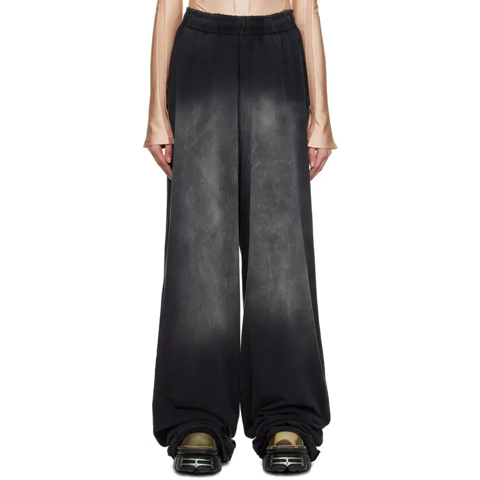 Men's Street Fashion French Terry Cotton Breathable Eco-Friendly Straight Pants Acid Washed Loose Fit Mid Waist Flat Front