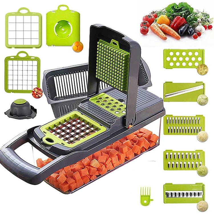 16 in 1 Processor Manual Hand Kitchen Dicer Cutter Salad Potato Carrot Garlic Fruits Vegetable Chopper Mandolin Slicer
