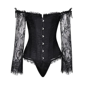 Low Price Gothic Corset Sexy Vintage Lace Long Sleeve Off Shoulder Party Bustier Overbust Corset