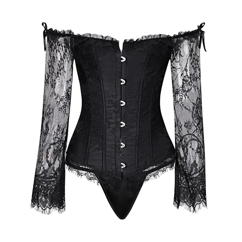 Low Price Gothic Corset Sexy Vintage Lace Long Sleeve Off Shoulder Party Bustier Overbust Corset