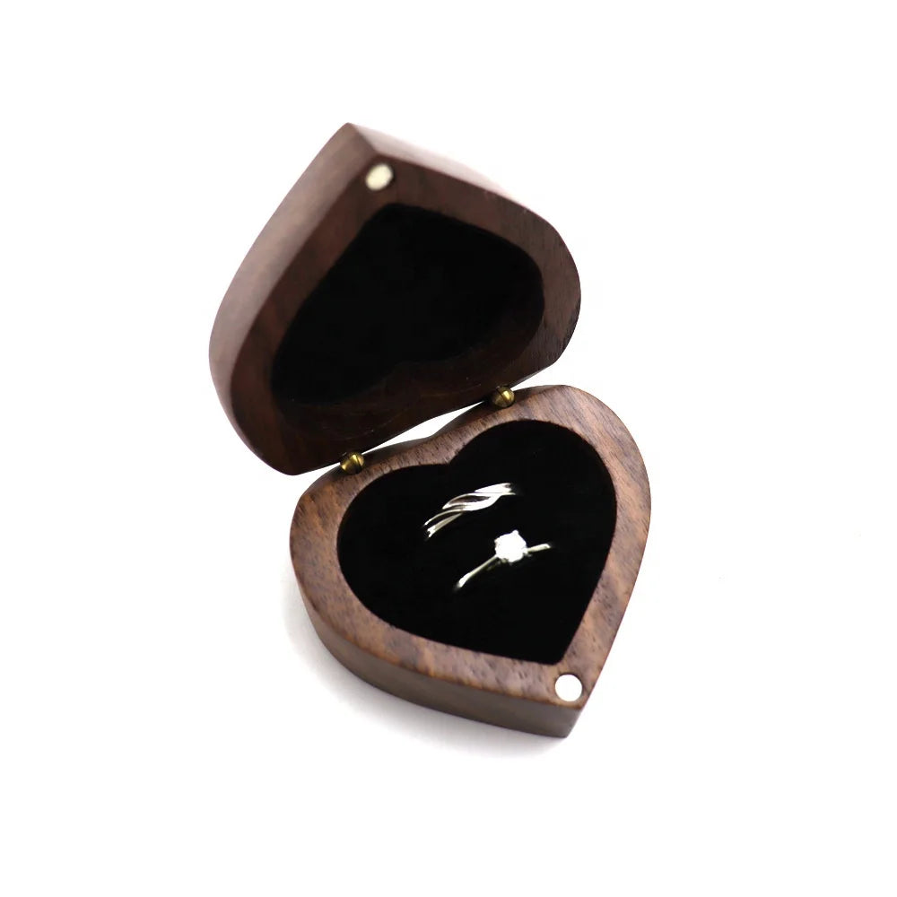 Custom Logo Handmade Heart Shaped Double Ring Box