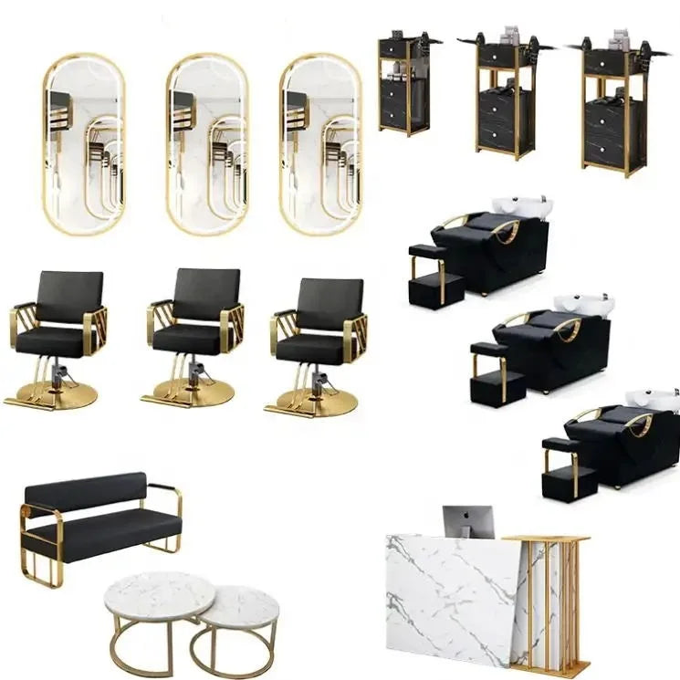 Best Price Black and Gold Salon Furniture Set Barber Station Shop Equipment Chair