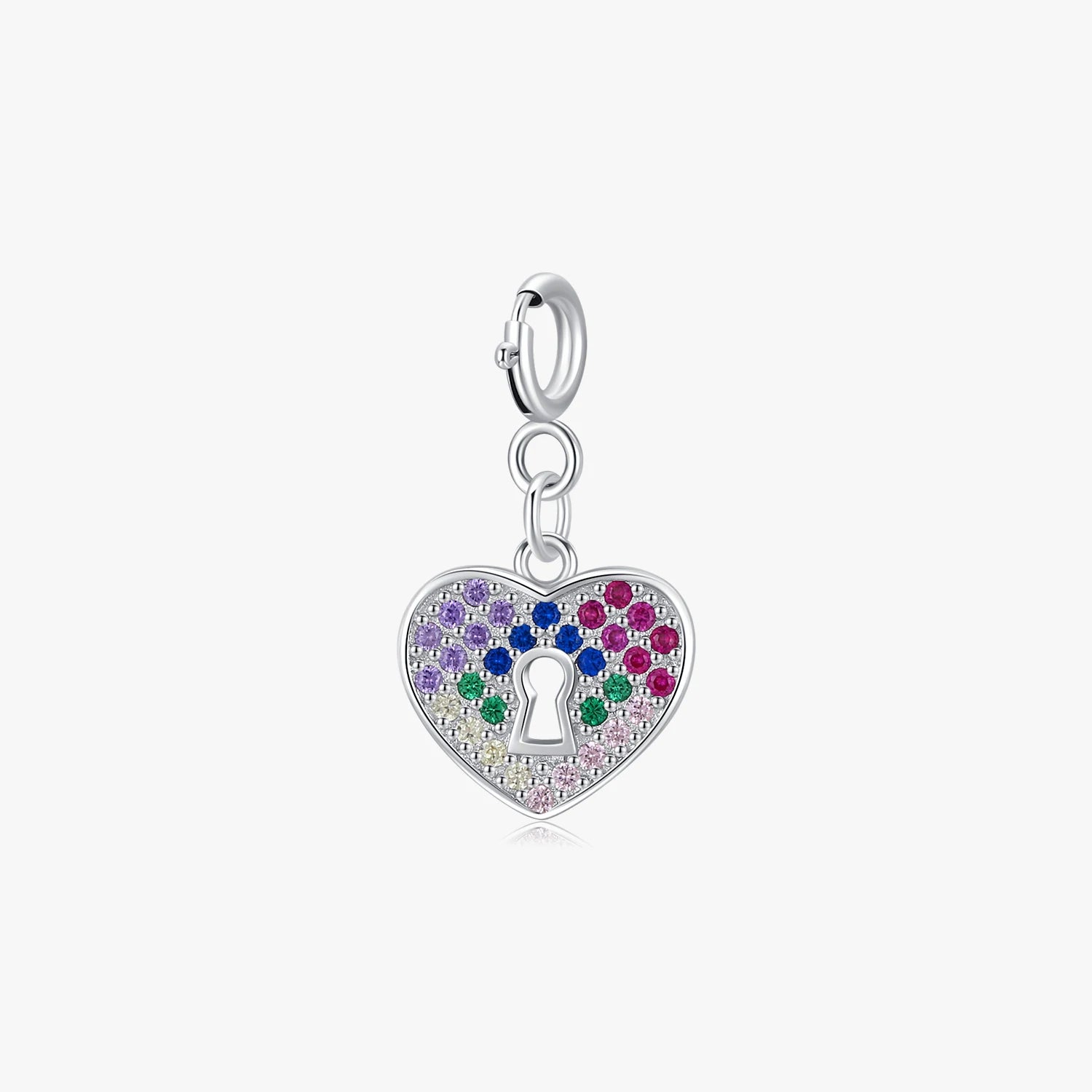 925 Sterling Silver Charms Women Fine Jewelry Rainbow Color CZ Romantic Keyhole Hearts Pendant for Bracelet Necklace