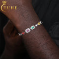 Minimal Party Jewelry White Gold 7mm 925 Sterling Silver VVS Moissanite Colored Gemstone Cluster Enamel Cross Tennis Bracelet