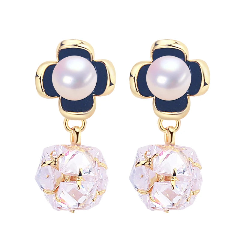 S925 Silver Needle Small Flower Design Natural  Freshwater Pearl Earrings