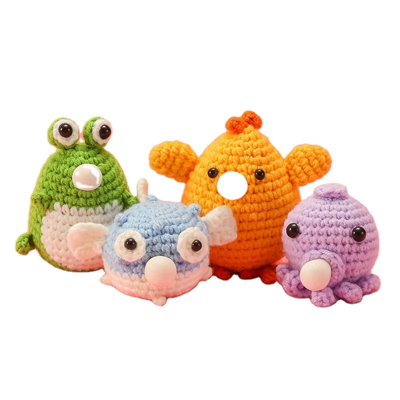 Crochet Kit Creative Cartoon Series Weird Octopus Chick Frog Combination Handmade DIY Fabric Decorations Material Package