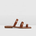 Croc Embossed Leather Squared Toe Flat Women Sandals Trendy Summer Sandal