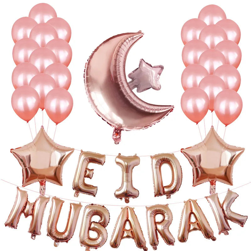 Eid Mubarak Decorations Gold Star Moon Latex Balloon Birthday Party Supplies Ramadan Muslim Foil Balloon for Eid Mubarak