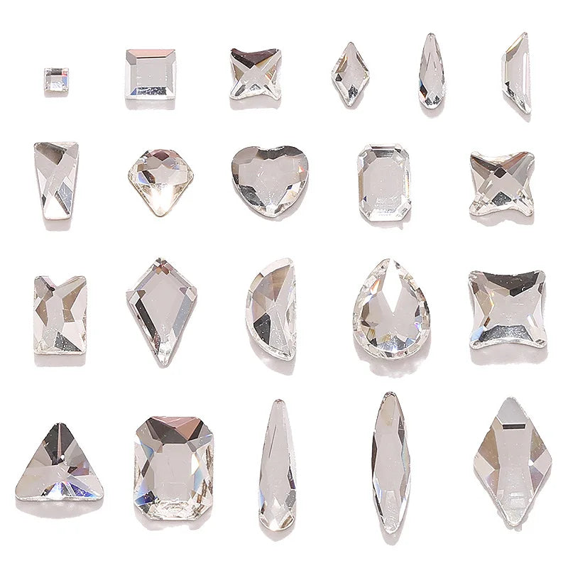 50pcs/pack Special-shaped Transparent White Water Droplet Flat Bottom Diamond Multi Shapes Wholesale Nail Art Stones