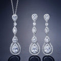 Hot Sale Elegant Women Jewelry Set Zircon Copper Chain Necklace Dangle Earrings Set for Party Wedding