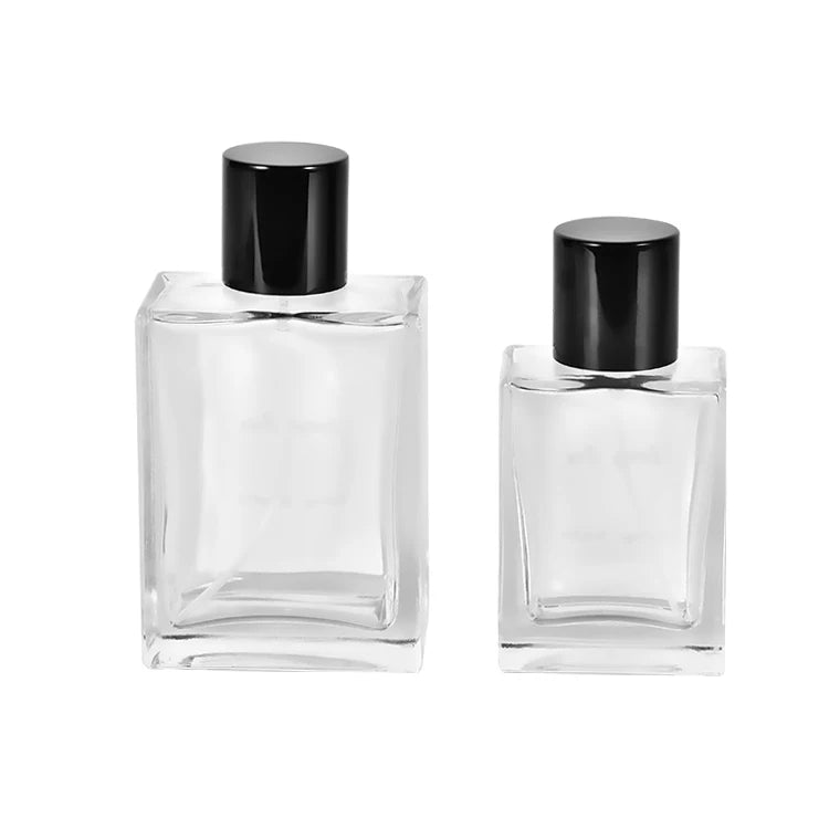 Wholesale 50ml 100ml Glass Perfume Bottle Stock Rectangular Transparent Clear Color Refillable Spray Bottle for Cosmetics Free