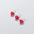9.5mm Solid S999 Sterling Silver Red Enamel Heart Charm Pendant for Jewelry Making