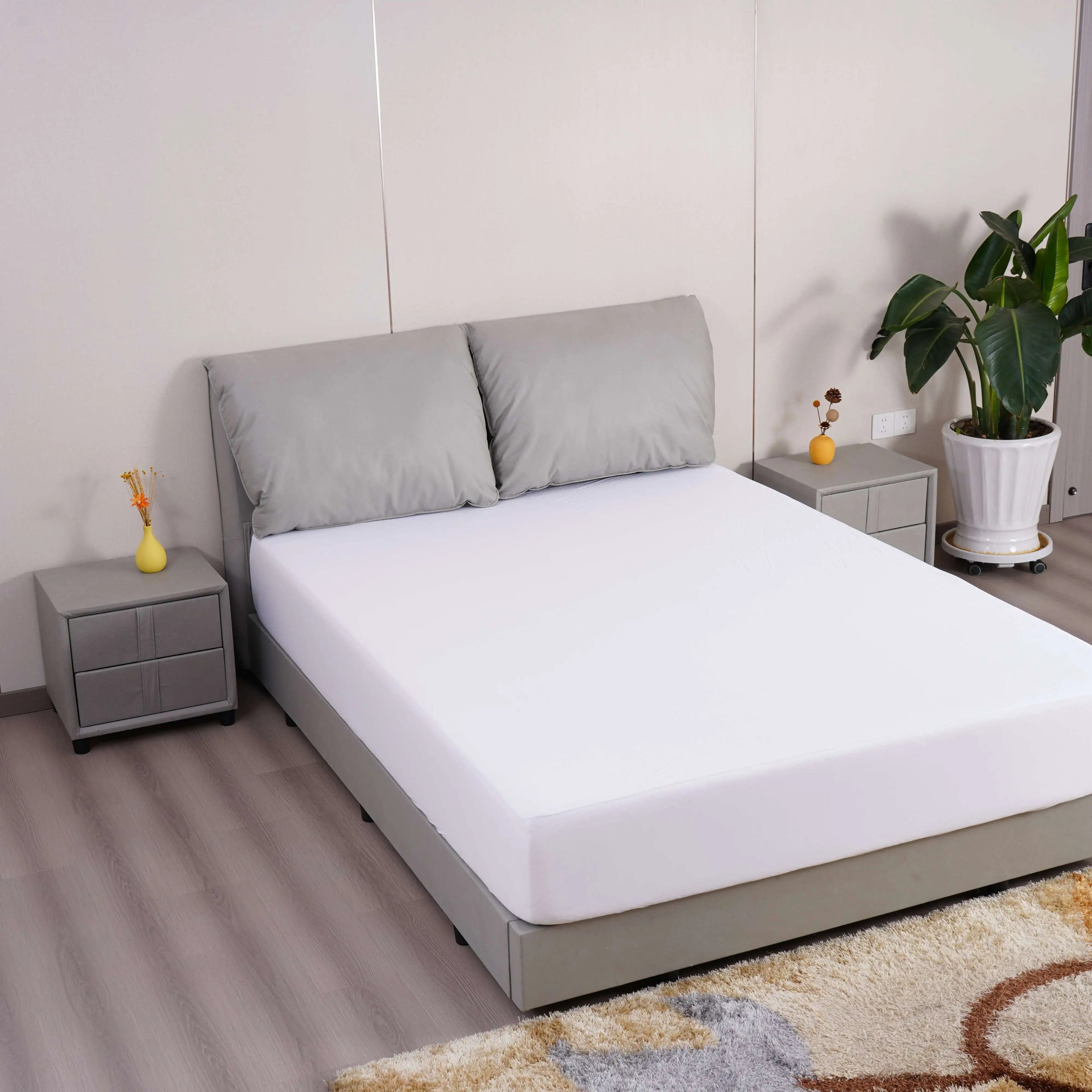 Queen Size Bed Bug-Proof Waterproof Mattress Protector Plain Style Fabric Cover Wholesale Fitted Bed Protection