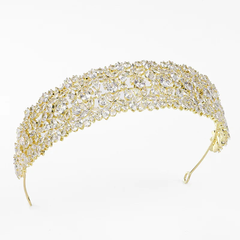 SLBRIDAL Luxury Sparkling Full Cubic Zircon Bridal Tiara Headband Wedding Crown Pageant CZ Hair Accessories Women HairJewelry
