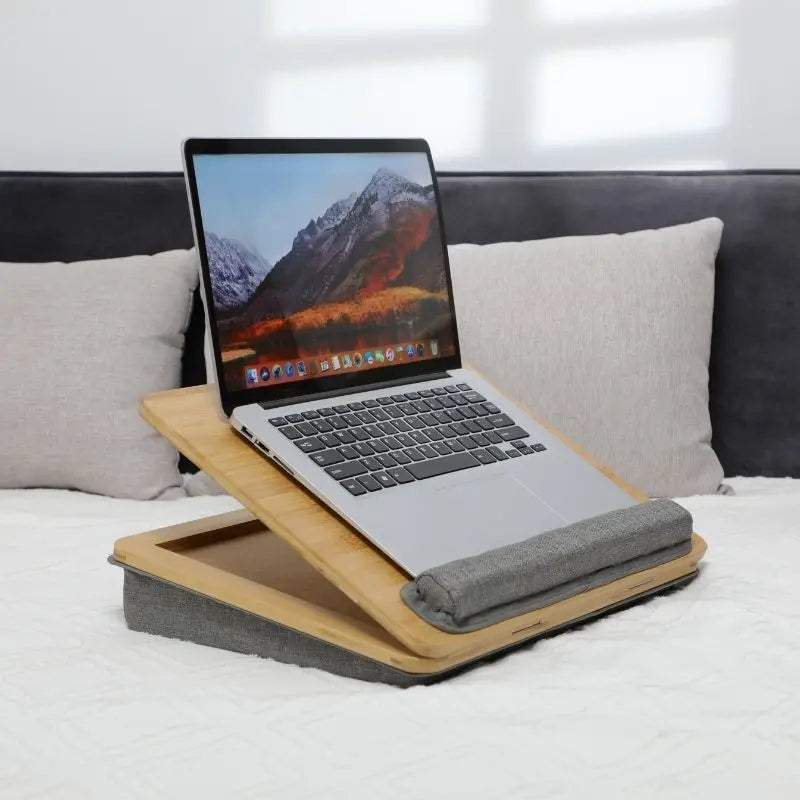 Adjustable Angle Portable Wooden Lap Stand Laptop Knee Table Bamboo Laptop Lap Desk with Cushion Pillow