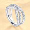 Modern Stylish Simple Women's Rhodium Plated Zircon Ring Sterling Silver for Wedding Anniversary Party