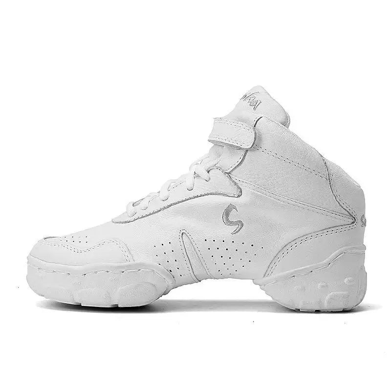 White Leather Cowhide Dance Shoes Adult Sansa Soft Sole Jazz Shoes for Modern Dance Fitness Sports