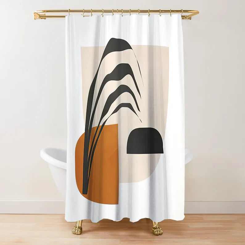 Nordic Style Polyester Shower Curtain Waterproof and Mildew-Proof with Digital Printed Design and Plastic Hooks