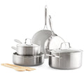 10 Piece Cookware Pots and Pans Set Tri-Ply Stainless Steel Healthy Ceramic Nonstick PFAS-Free With Stay Cool Handles