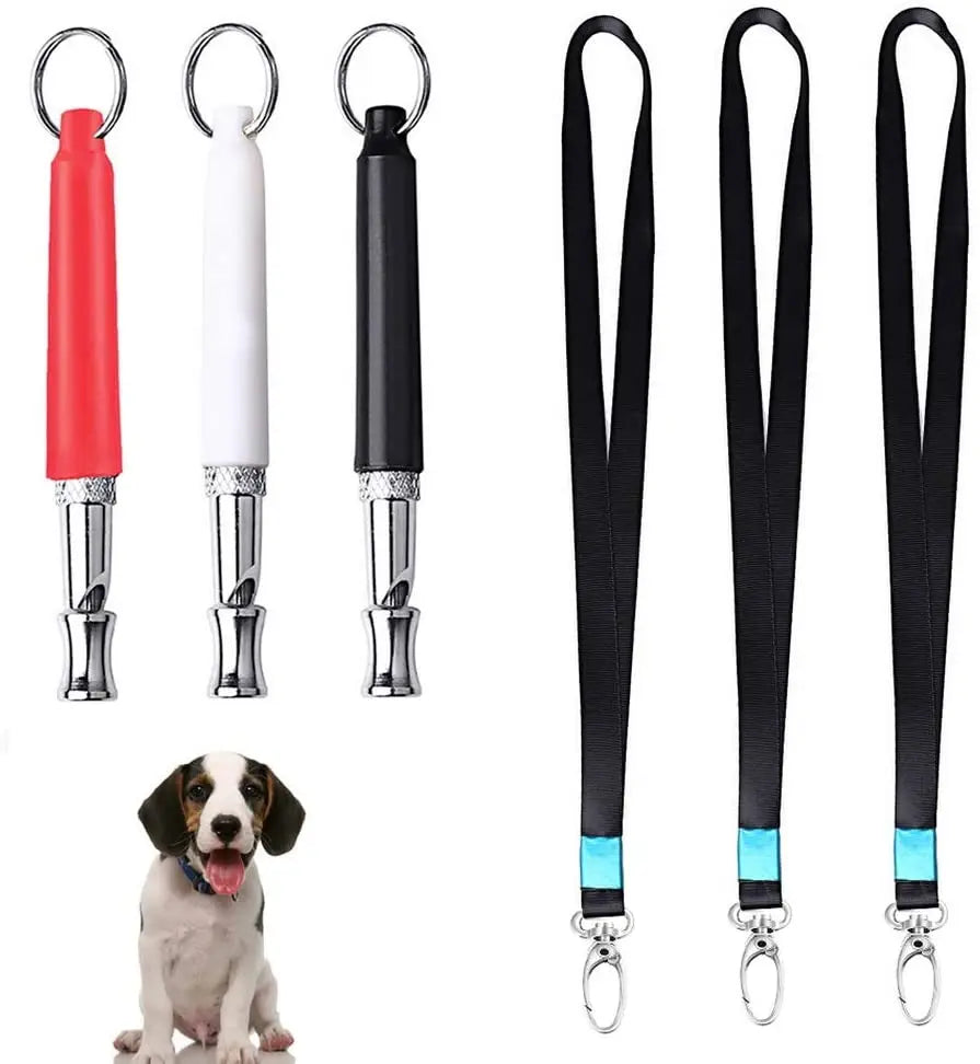 Stainless Steel Adjustable Pitch Ultrasonic Recall Stop Barking Training Dog Whistle with Lanyard