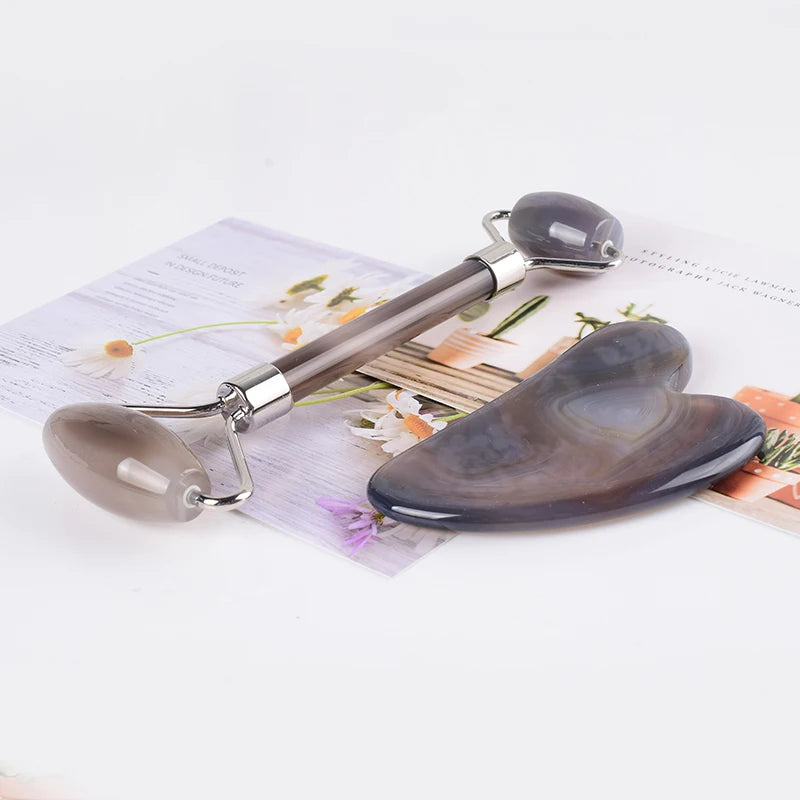 2026 Agate Jade Large Frame Face Roller Guasha for Skin Care