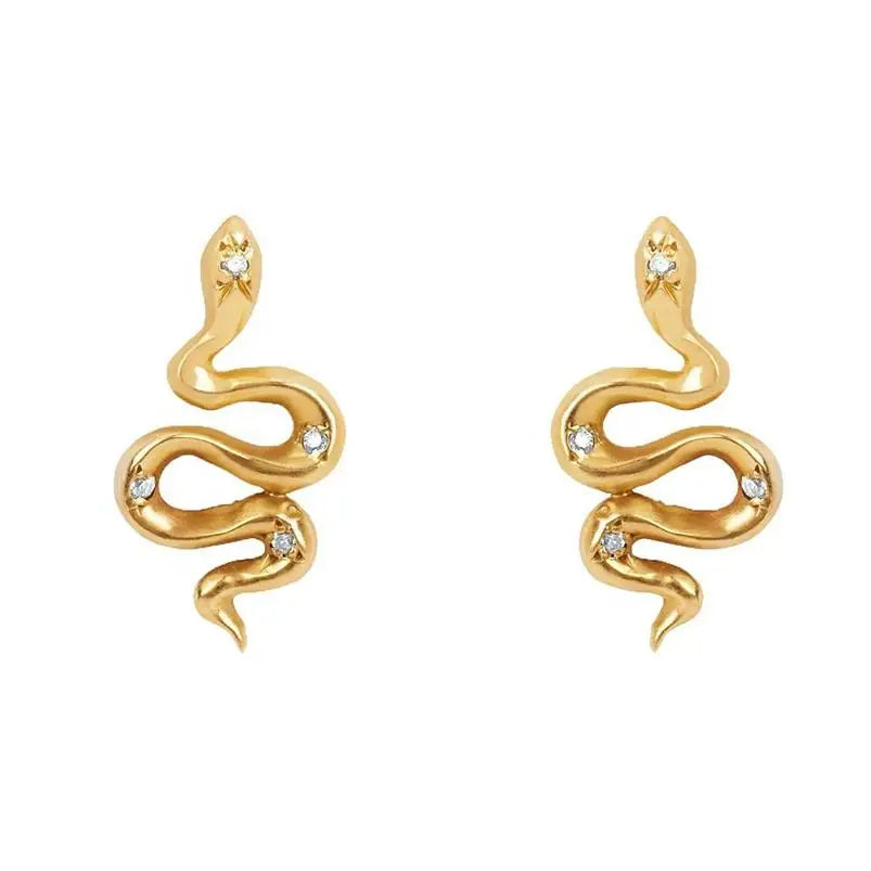 Fashion Gold Plated Diamond Snake Stud 925 Sterling Silver Earrings for Women