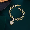 Love Heart Shaped Charm CZ Cubic Zirconia Yellow Gold Plated Link Chain Pendant Bracelets for Women Female Fashion Jewelry Gift