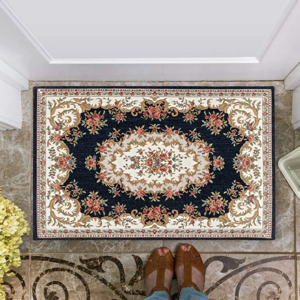Modern Custom Home Decor Floral Area Rugs Non-Slip Door Mat Colorful Chenille Jacquard Carpet for Indoor Use Living Room Rug