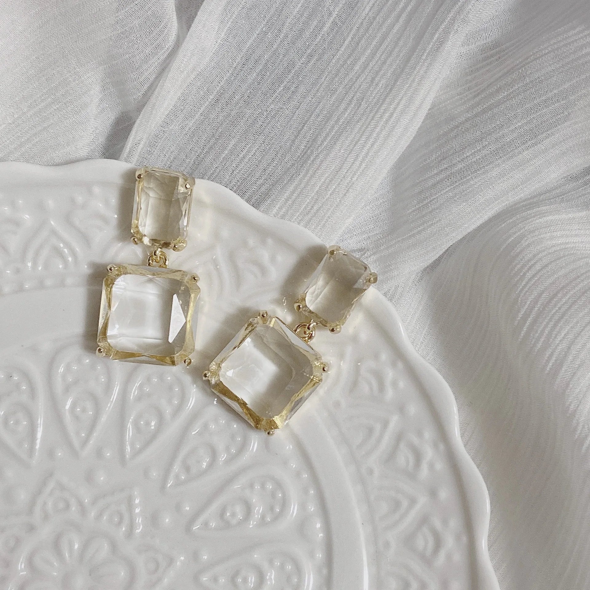 2022 Jewelry Accessories Transparent Gem Ear Clip S925 Silver Needle Drop Earrings
