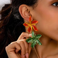 Fashion Alloy Enamel Flower Drop Earrings for Women