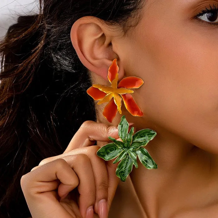 Fashion Alloy Enamel Flower Drop Earrings for Women