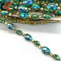Custom Green AB Crystals Oval Shape Rhinestone Chain Trimming for Garments Shoes Bags Decorations for Carnival Dress