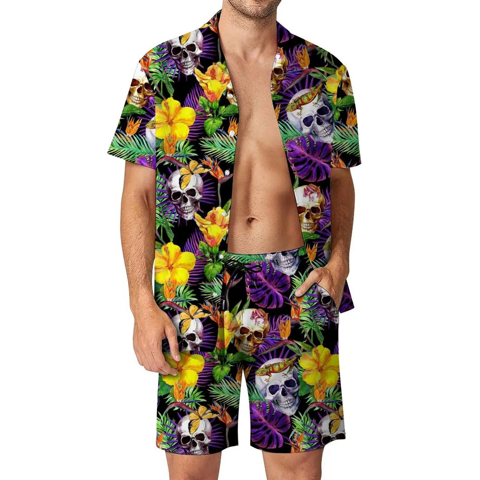 3D Digital Print Summer Beach Suit Hawaiian Shirt Casual Loose and Handsome Wearing Flower Shirt and Short Set Men