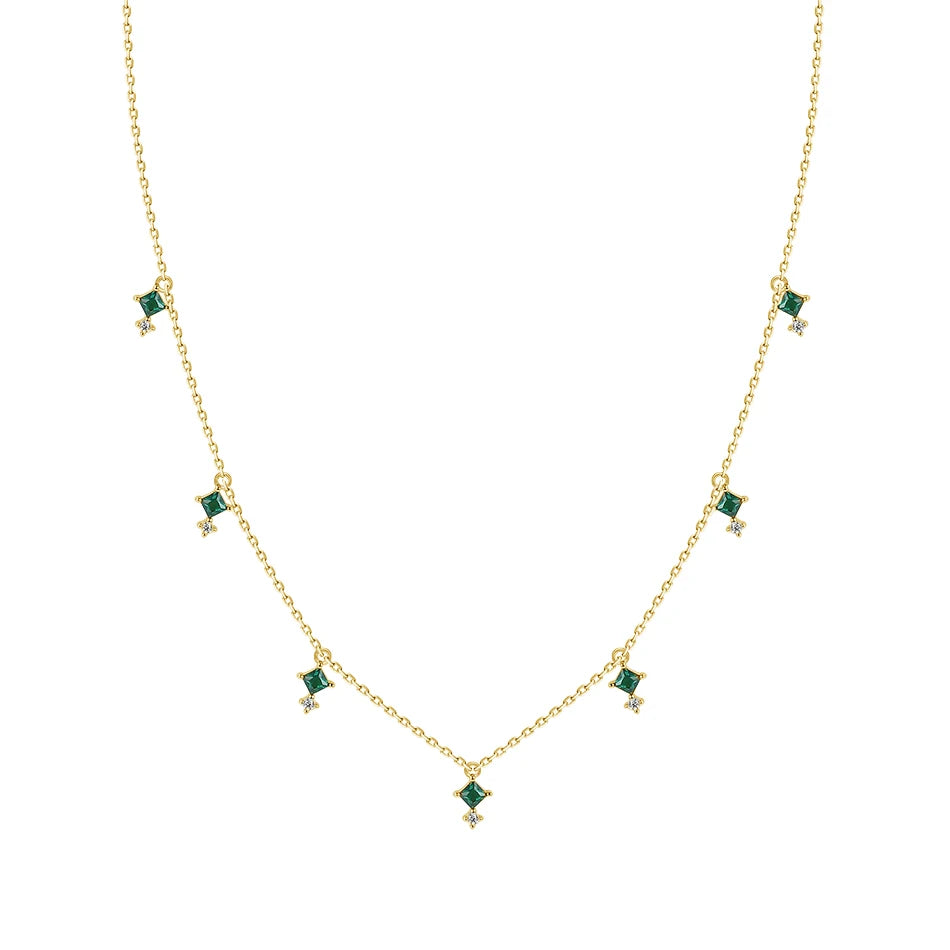 Nagosa 925 Sterling Silver Women Jewelry Wholesale 18k Gold Vermeil Green Cubic Zirconia Necklace