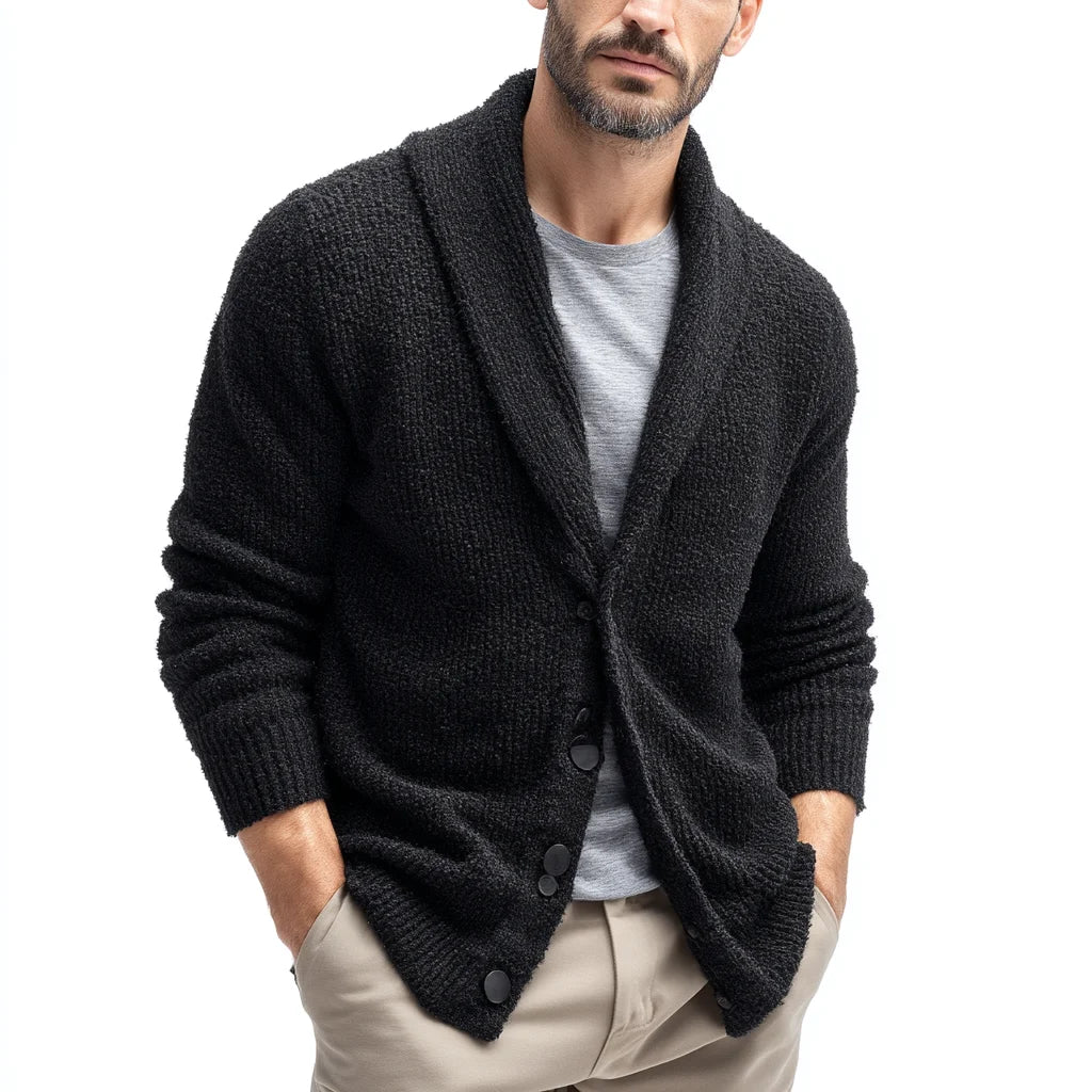 Professional Manufacturer's Custom Men's Textured BouclÃ© Knit Shawl Collar Cardigan Sweater Hot Selling Fashion for Winter